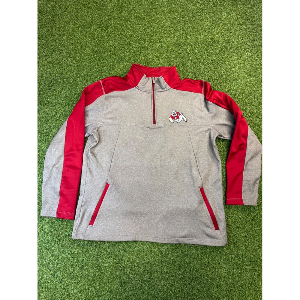 Fresno State Bulldogs‎ Mens Large Gray Red Quarter Zip Pullover Fleece Jacket